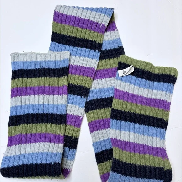 Y2k Route 66 wool blend long Striped Scarf - Blue, Green, Purple, navy a35 - Picture 4 of 8